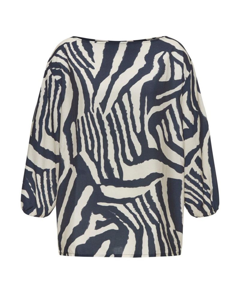 Women's Abstract-Print Boat-Neck Balloon-Sleeve Blouse