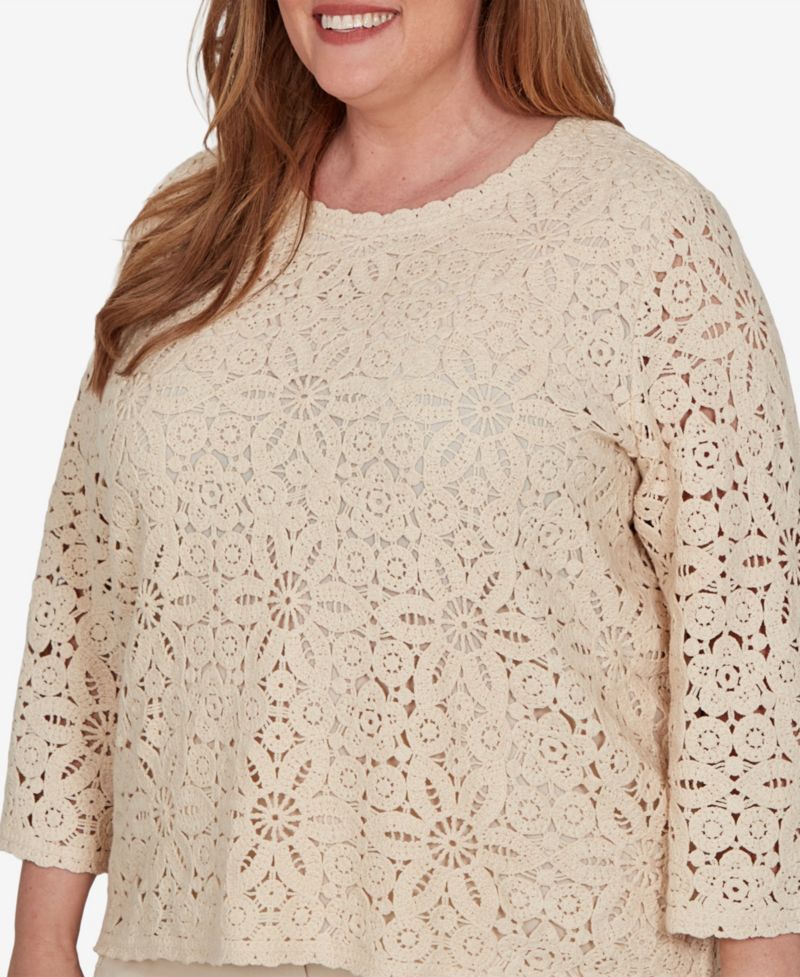 Plus Size Camden Market Floral Crochet Lined Knit Top