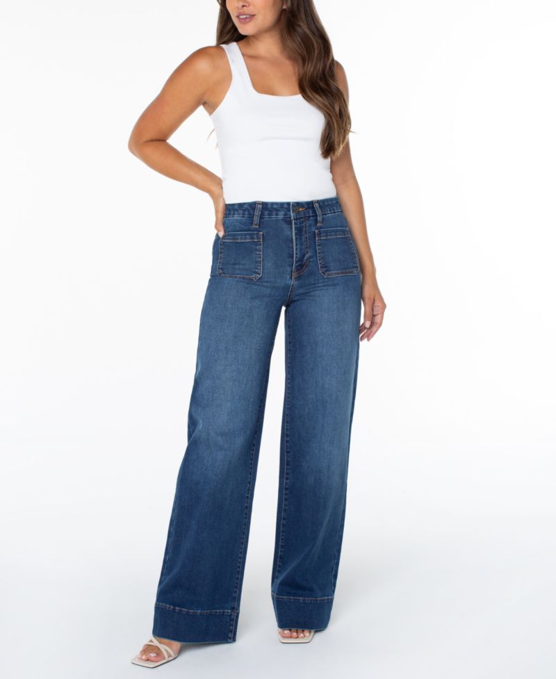 Juniors' High-Rise Wide-Leg Patch-Pocket Jeans