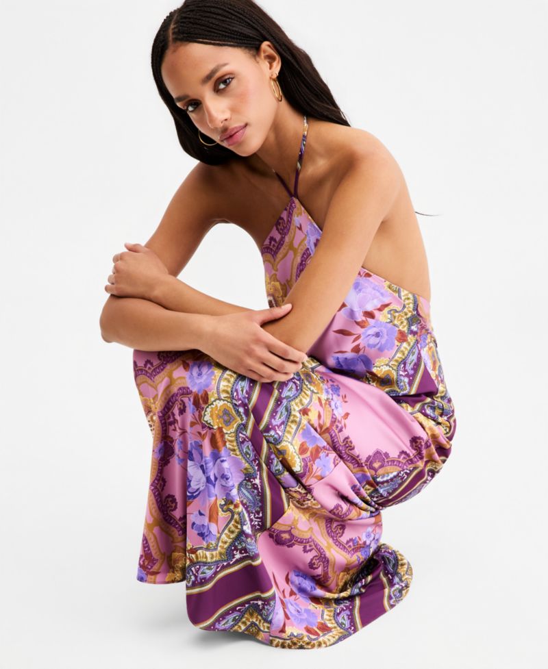 Juniors' Scarf-Print Low-Back Dress
