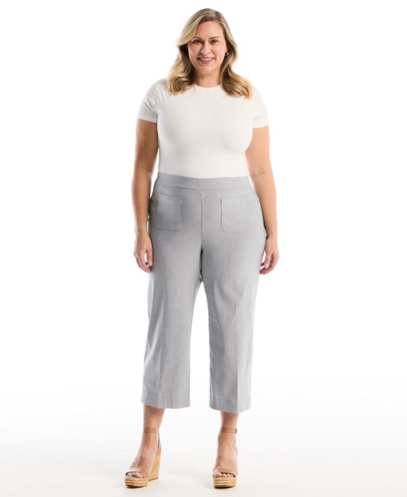 Plus Size Striped Patch Pocket Wide-Leg Pant