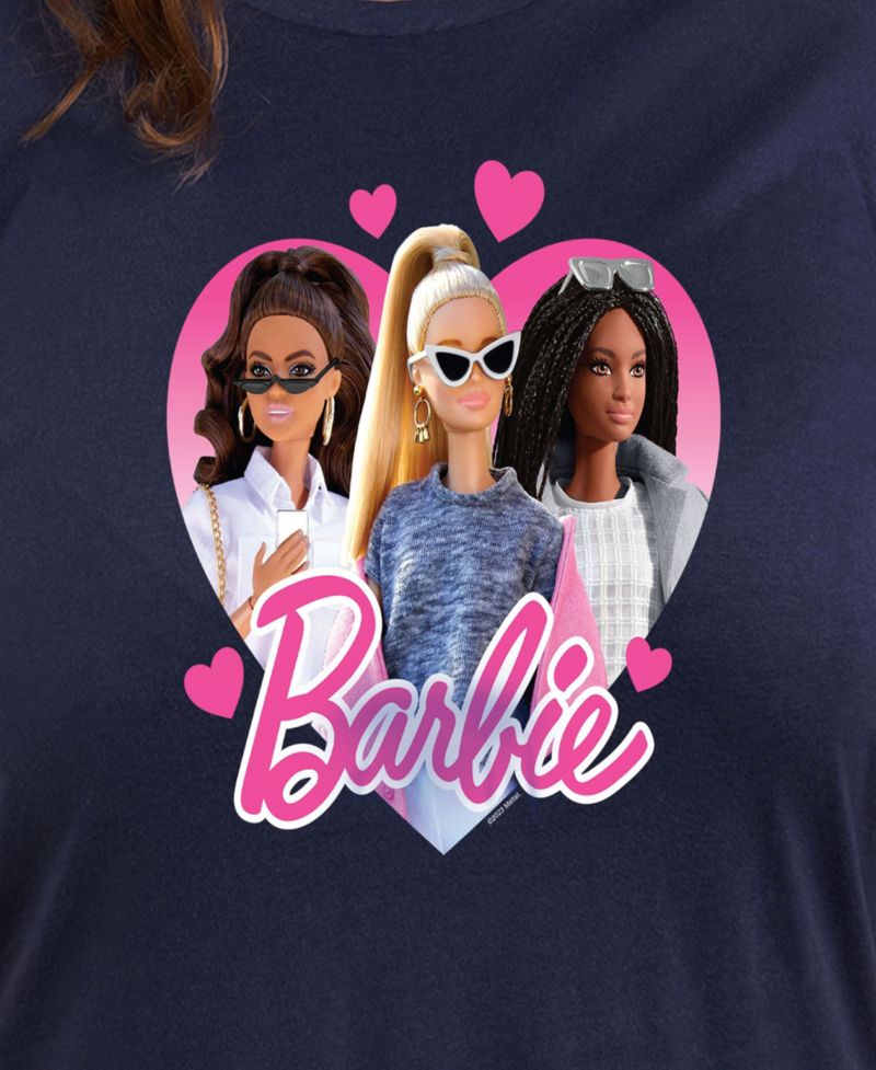 Plus Size Trendy Barbie Heart Graphic Crew Neck T-Shirt