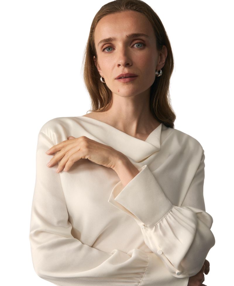Women's Loano Long-Sleeve Cowl Neck Satin Blouse