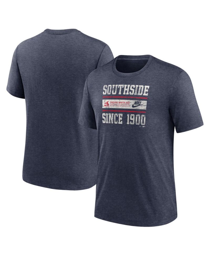 Men's Heather Navy Chicago White Sox Cooperstown Collection Local Stack Tri-Blend T-Shirt