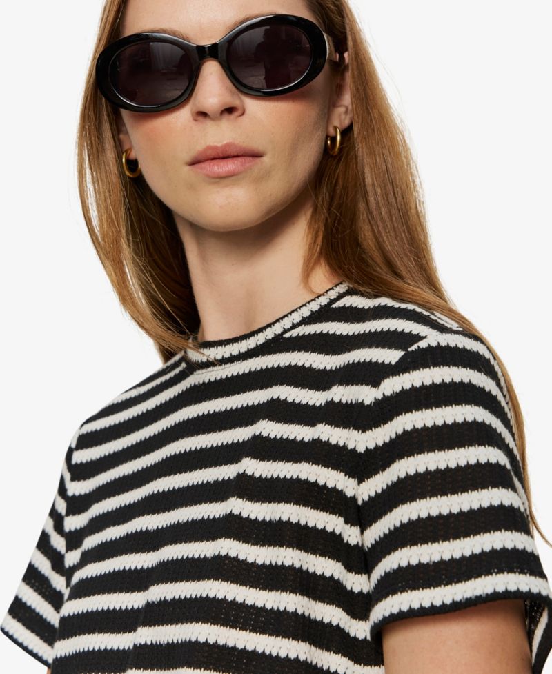 Petite Striped Crewneck Textured T-Shirt