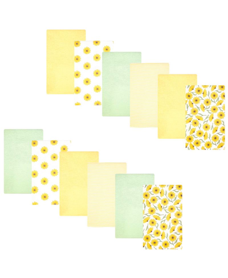 Girl Cotton Poly Flannel Burp Cloths Bundle, Yellow Daisy, One Size