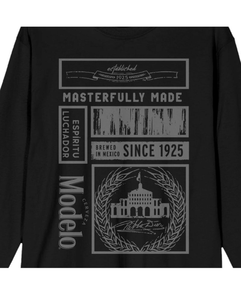 Men's Masterfully Made Label Collage Crew Neck Long Sleeve Black Adult Tee-Large
