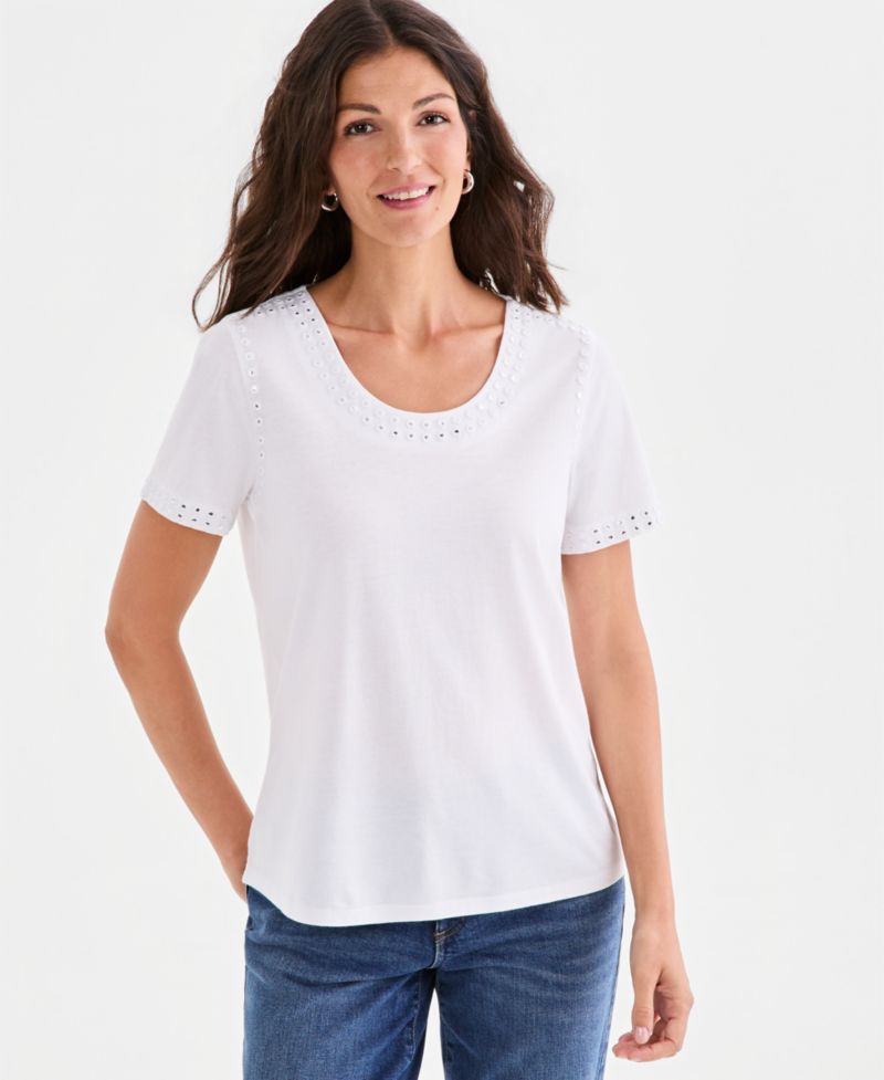 Plus Size Mirror-Trim Scoop-Neck Top
