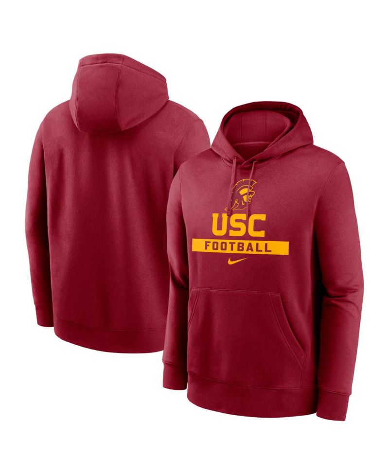 Men's Cardinal USC Trojans Football Stack Club Fleece Pullover Hoodie