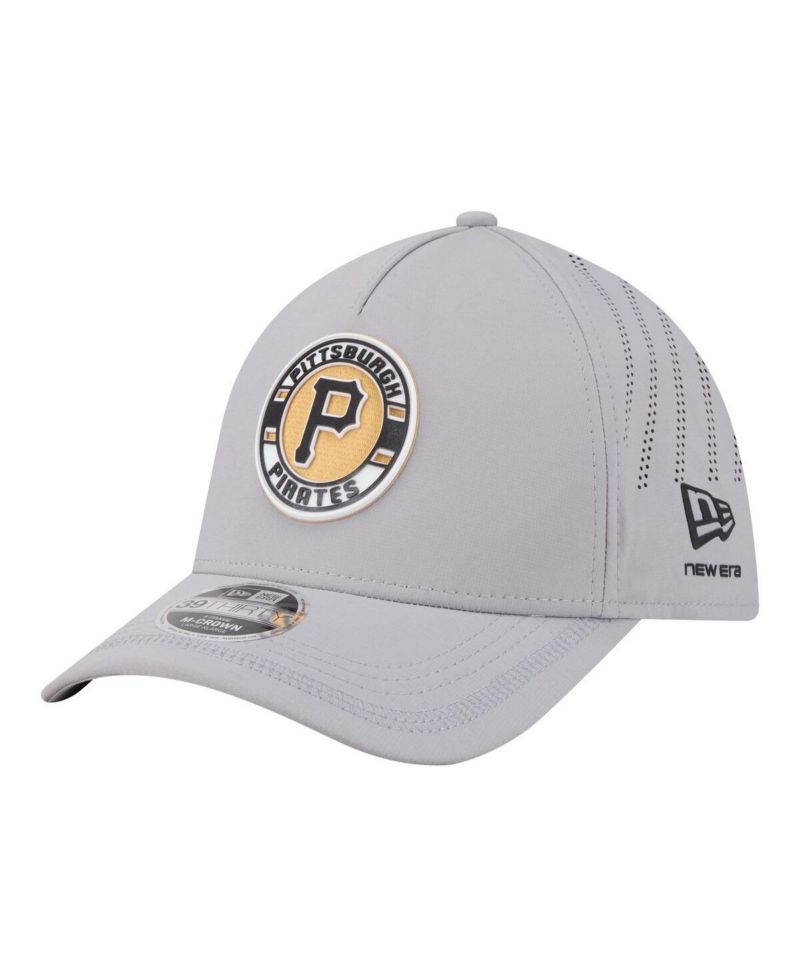 Men's Gray Pittsburgh Pirates Patch 39THIRTY A-Frame M-Crown Perforated Flex Hat