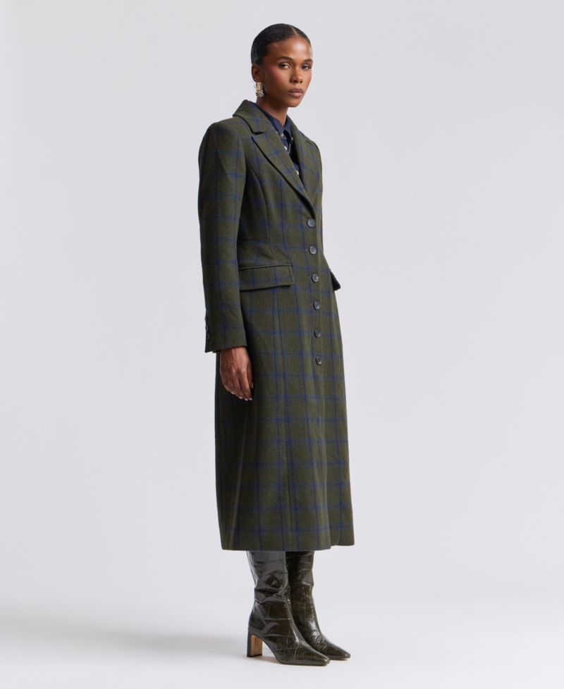 Women's Plaid Wool-Blend Spread Collar Button-Front Coat