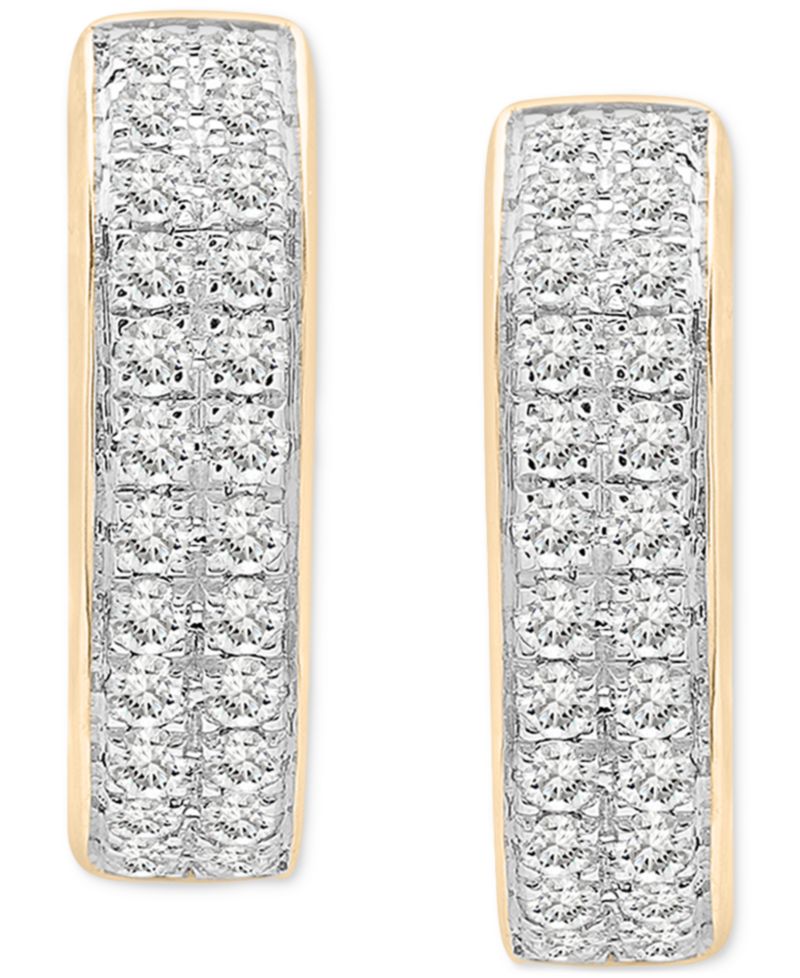 Diamond Double Row Huggie Hoop Earrings (1/2 ct. t.w.), in Sterling Silver or 14k Gold-Plated Sterling Silver