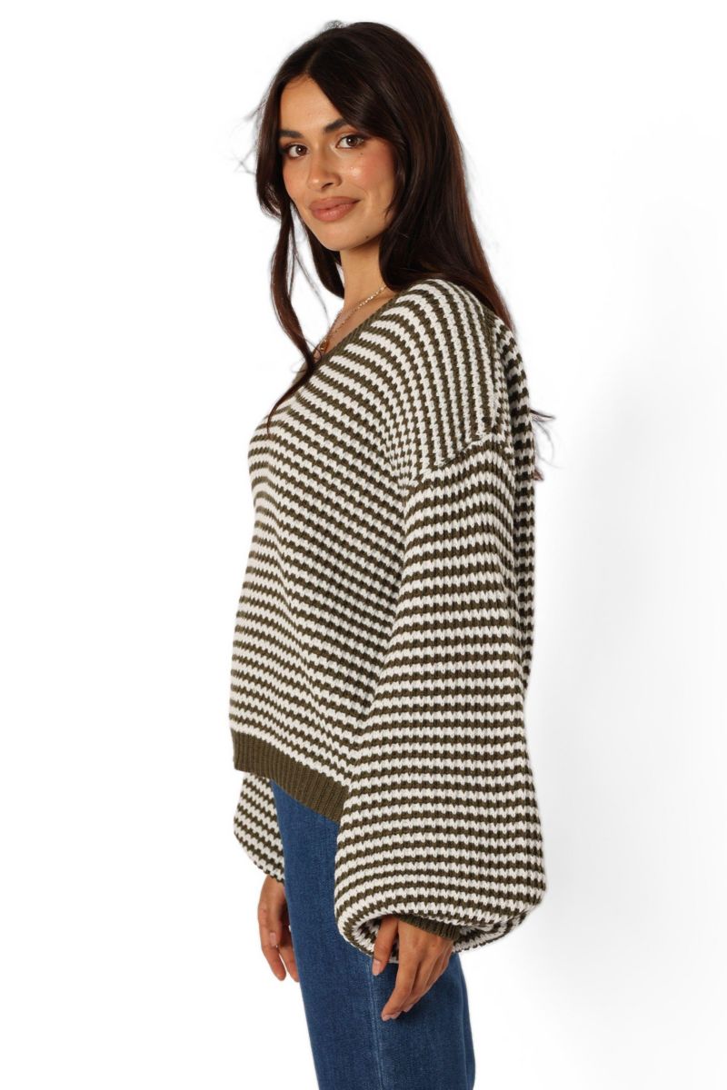 Women's Becca Crewneck Waffle Stitch Stripe Knit Sweater