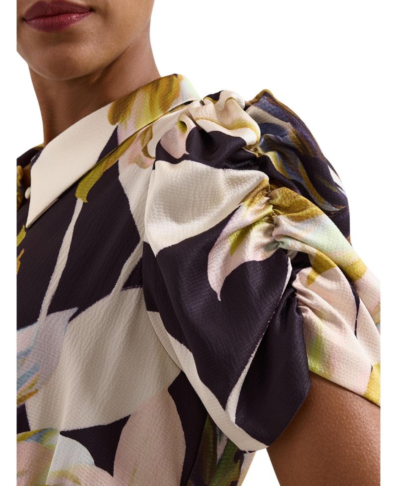 Women's Bella Floral-Print Puff Sleeve Midi Shirt Dress