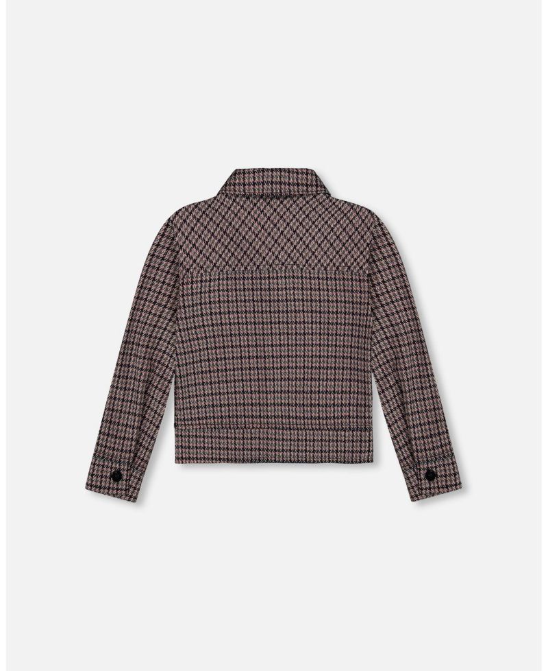 Toddler Girls Jacquard Knit Jacket with Houndstooth Pattern - Toddler|Child