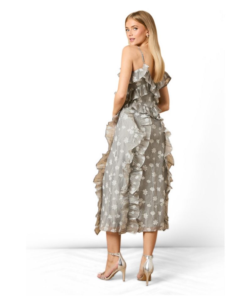 Women's Ruffle Front V-Neck Strappy Midi Dress