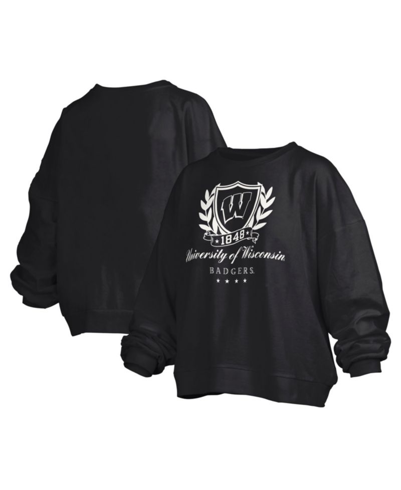 Women's Wisconsin Badgers Big Aug Script Janice Oversized Cropped Graphic Crewneck Pullover Sweatshirt