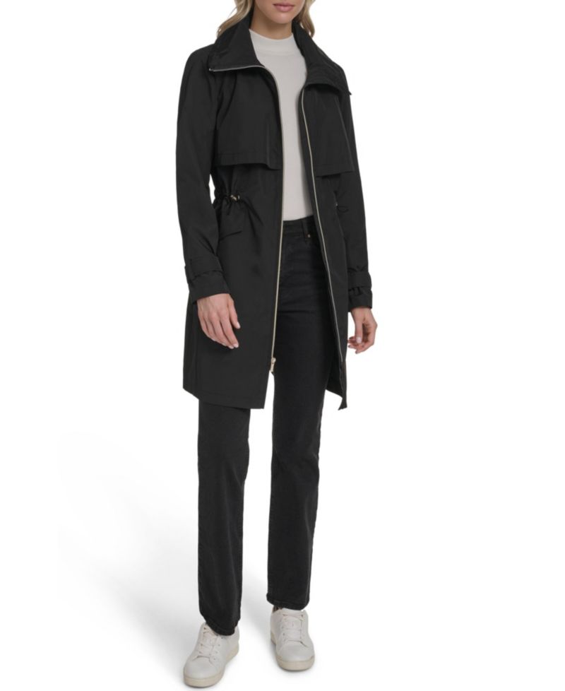 Women's Zip Up Trench Coat With Stow Away Hood