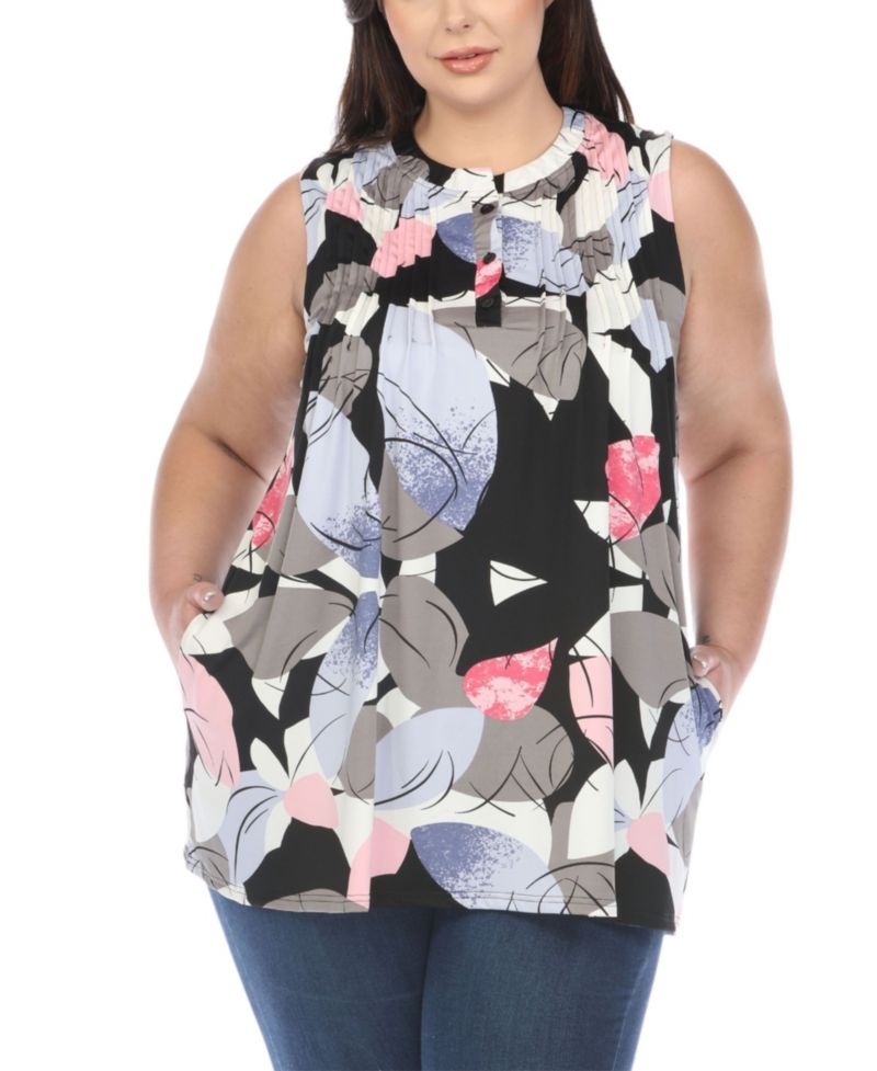 Plus Size Pleated Front Sleeveless Tunic Top