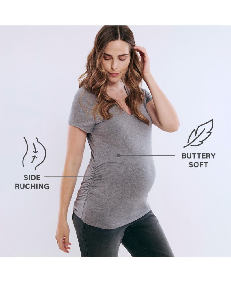 Women's Motherhood V-Neck Side-Ruched Short Sleeve Tee