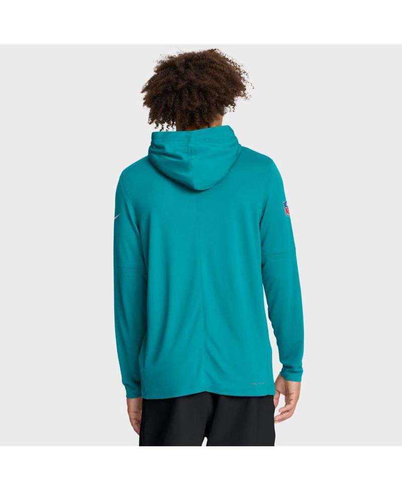 Men's Aqua Miami Dolphins Sideline Pure Fury Performance Long Sleeve Hoodie T-Shirt