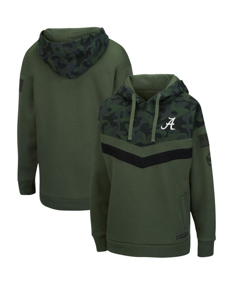 Women's Olive, Camo Alabama Crimson Tide OHT Military-Inspired Appreciation Extraction Chevron Pullover Hoodie
