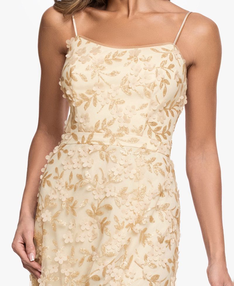 Women's Square Neck 3D Floral Embellished Ball Gown