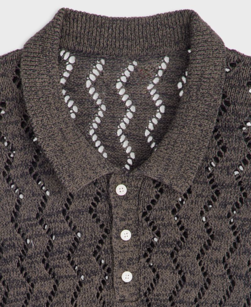 Men's Zig Zag Trim Open-Knit Panel Classic Fit Polo Shirt