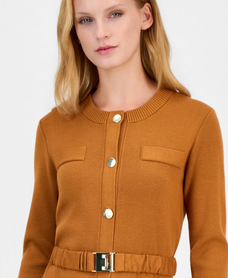 Women's Long-Sleeve Belted Sweater Dress