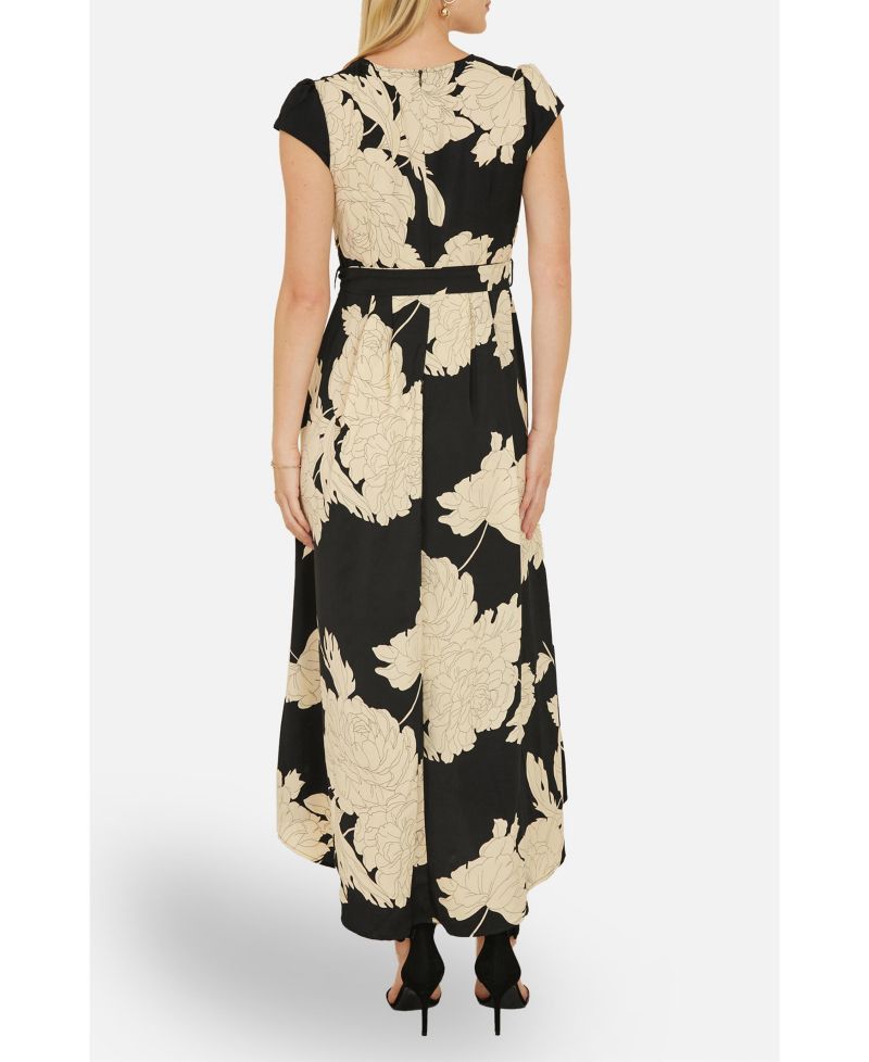 Women's Blossom Print Dipped Hem Wrap Midi Dress