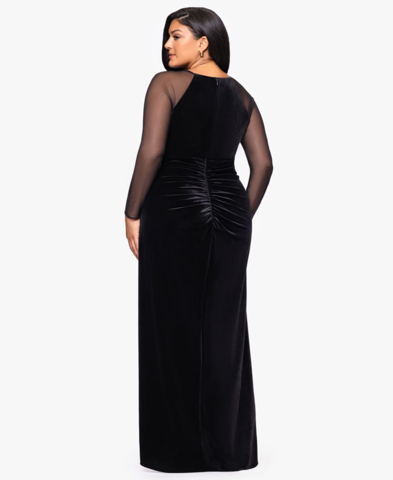 Plus Size Velvet Mesh Gown