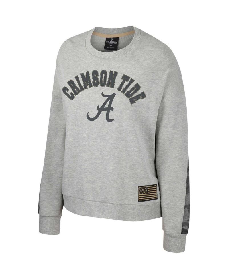 Women's Heather Gray Alabama Crimson Tide OHT Military-Inspired Appreciation Flag Rank Dolman Pullover Sweatshirt