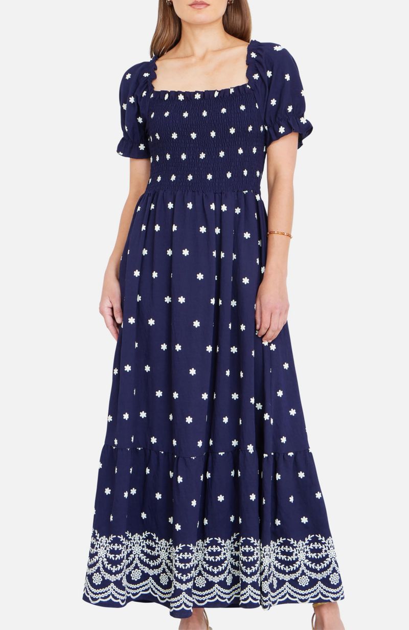 Women's Border Hemline Smocked Maxi Dress