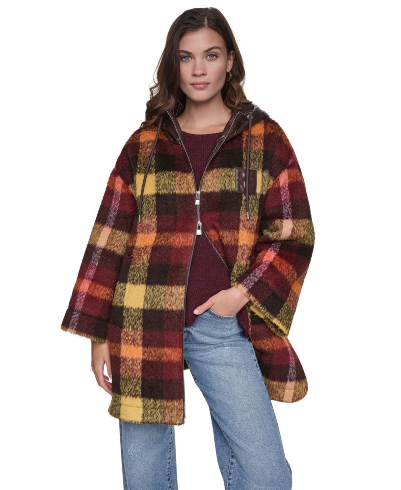 Women's Plaid Quilted-Hood Jacket