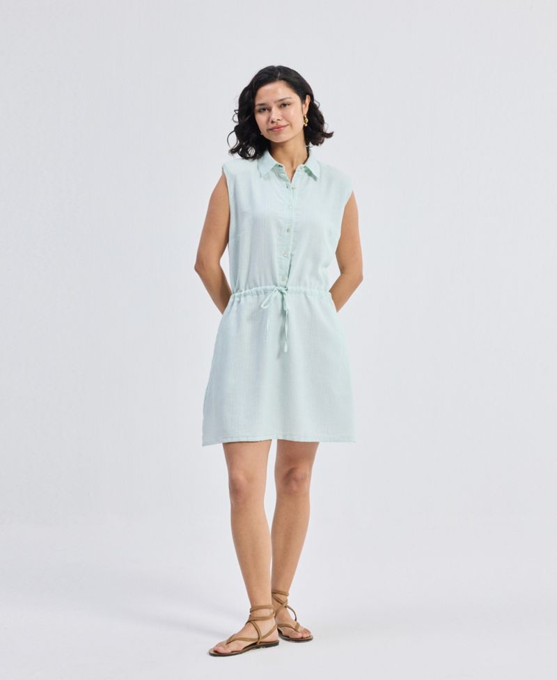 Women's Drawstring Shirt Dress in Stripes