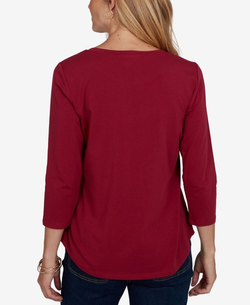 Petite Pawsitive Graphic Boat Neck 3/4-Sleeve Cotton-Blend T-Shirt