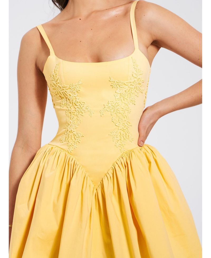 Women's Kadi Yellow Cotton Drop Waist Corset Mini Dress