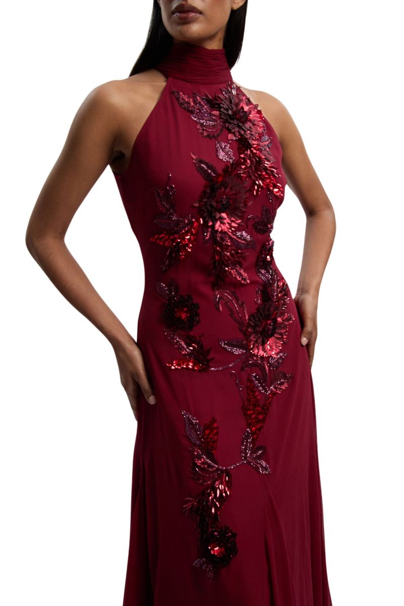 Women's Feather Halter Maxi Dress