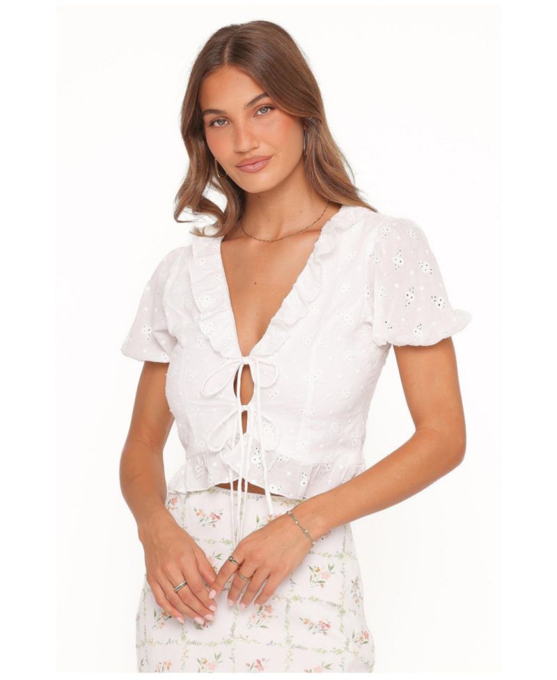 Women's Andra V-Neck Front-Tie Eyelet Top
