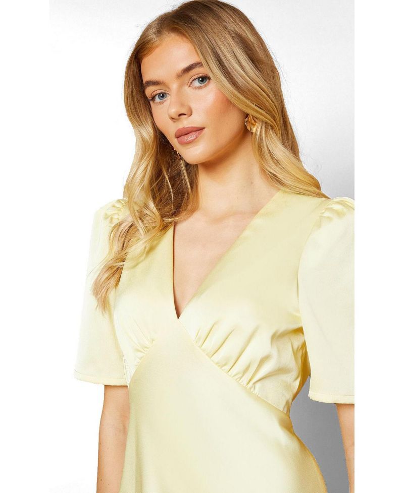 Women's Satin V-Neck Midi Dress