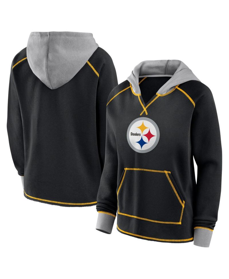 Women's Black Pittsburgh Steelers Boom Fleece Pullover V-Neck Hoodie