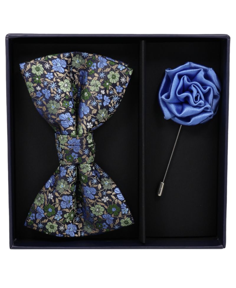 Men's 2-Piece Floral Pre-Tied Bow Tie and Lapel Pin Box Set