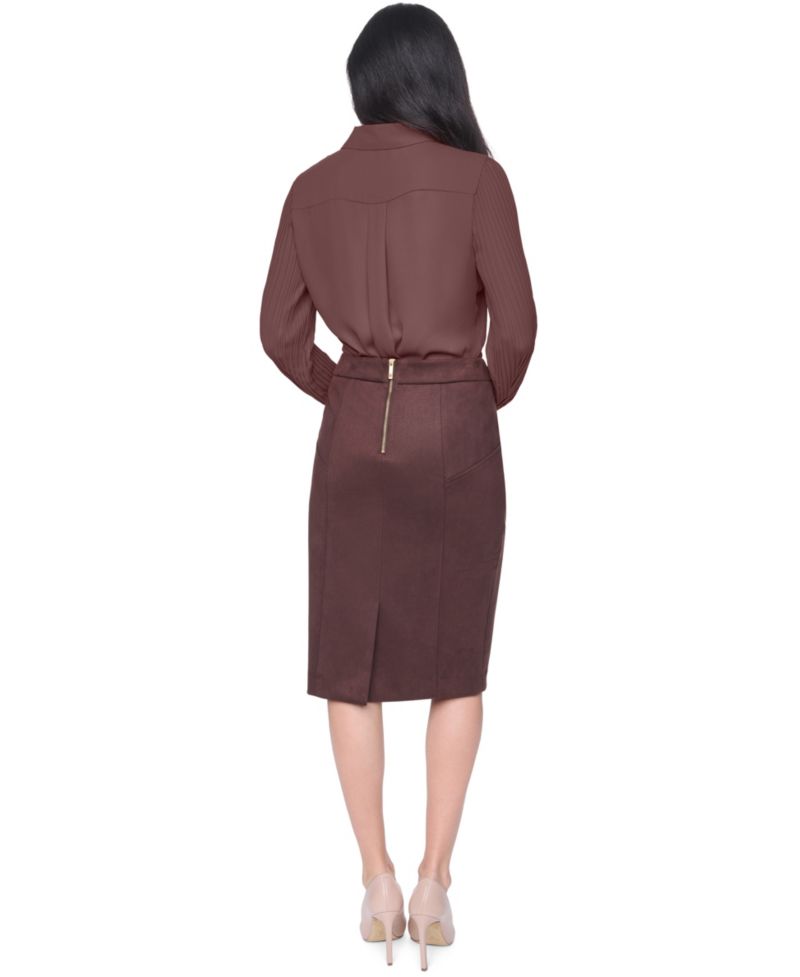 Women's Long-Sleeve Button-Front Pleated-Sleeve Blouse