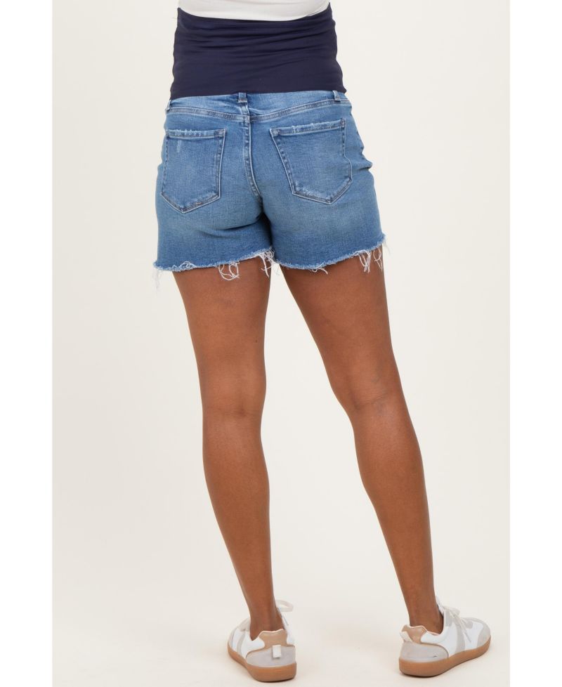 Women's Blue Distressed Raw Hem Denim Shorts