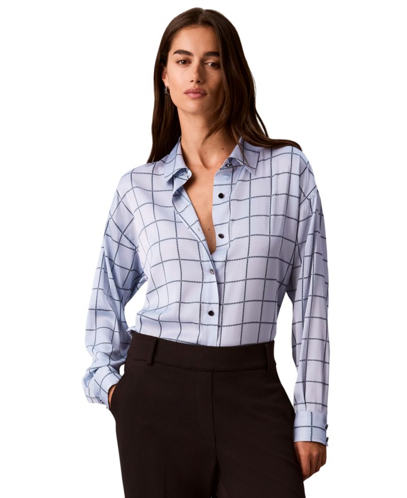 Women's Plaid Long-Sleeve Button-Up Shirt