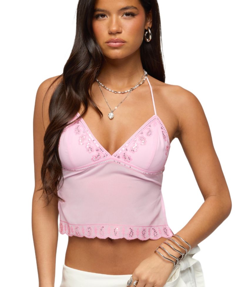 Women's Allise Backless Sequin Halter Top