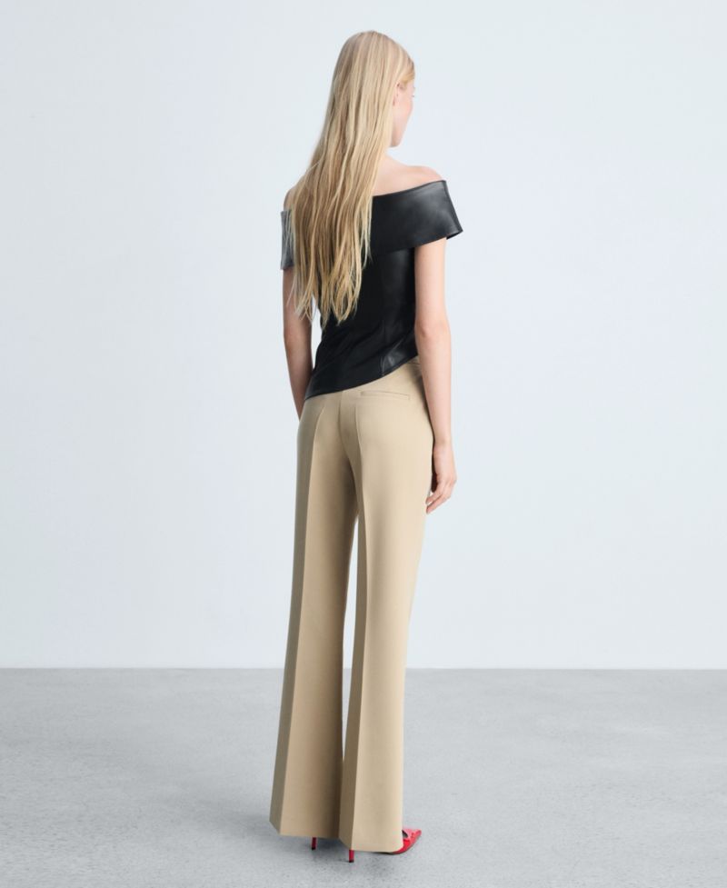 Women's Open Shoulders Leather-Effect Top