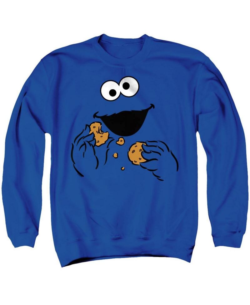 Men's Cookie Monster Om Nom Face Graphic 100% Cotton Crewneck Sweatshirt
