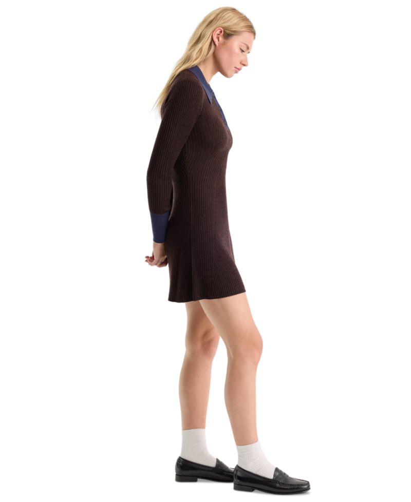 Women's Collared Long-Sleeve Sweater Dress