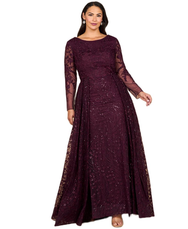 Women's Long Sleeve Gown with Overskirt